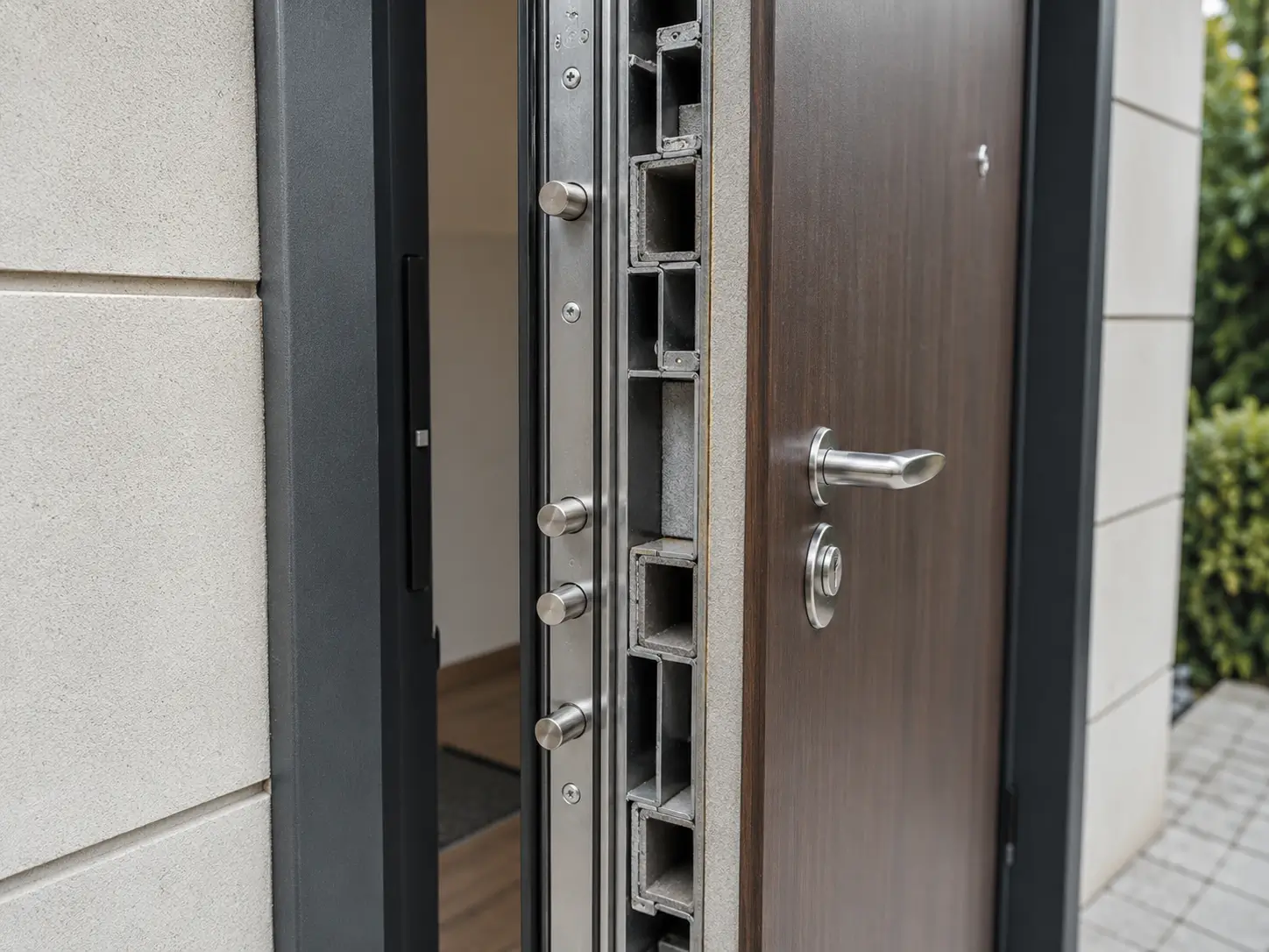 puerta acorazada exterior con estructura de seguridad