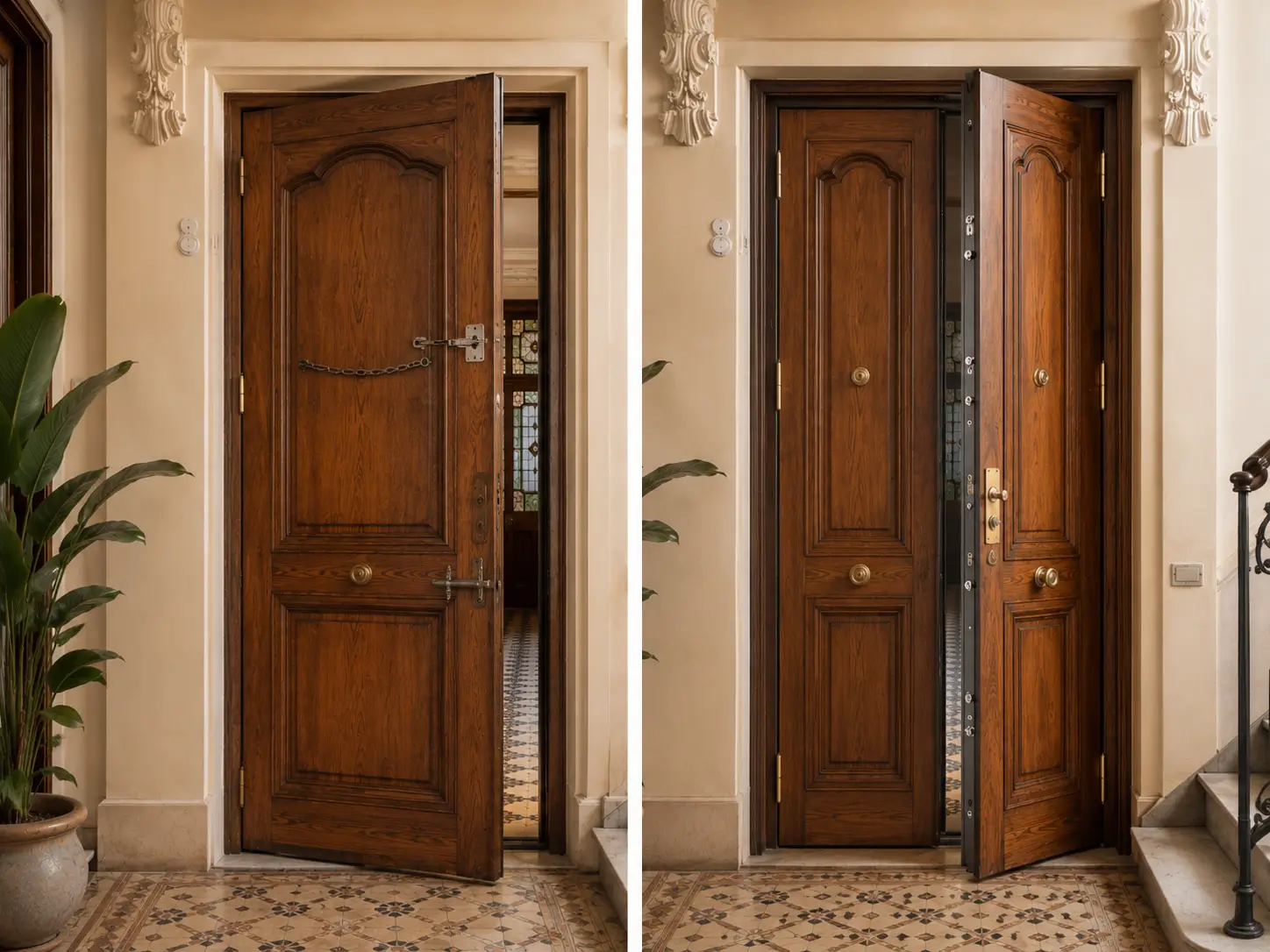 refuerzo casero frente a blindaje profesional de puerta antigua