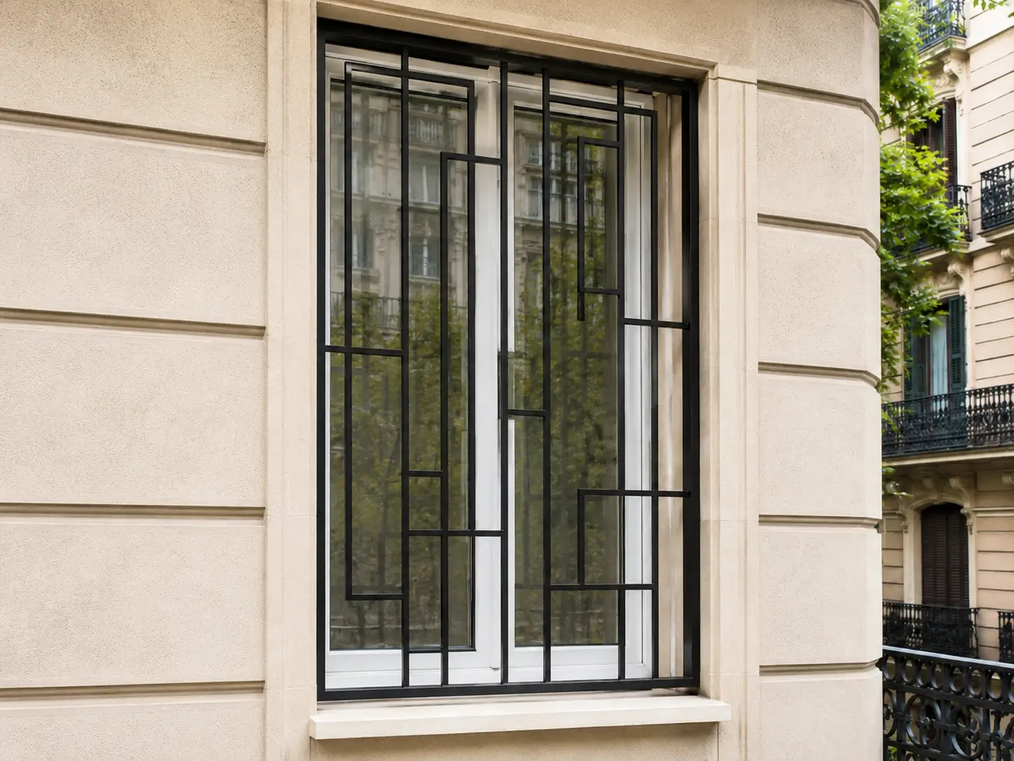 reja geométrica moderna para ventana en Barcelona